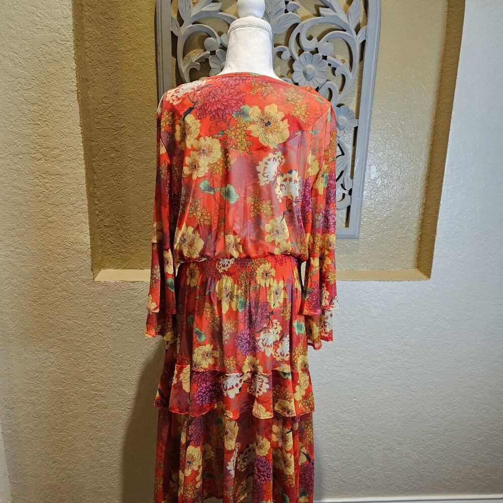Reba XL Floral Midi Dress Boho Prairie Cottagecore Whimsical Western Rustic - Picture 4 of 12